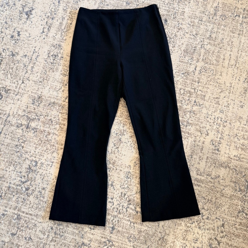A.L.C. Black Cropped Flare Seamed Pants Side Zip Italian Fabric Size 2